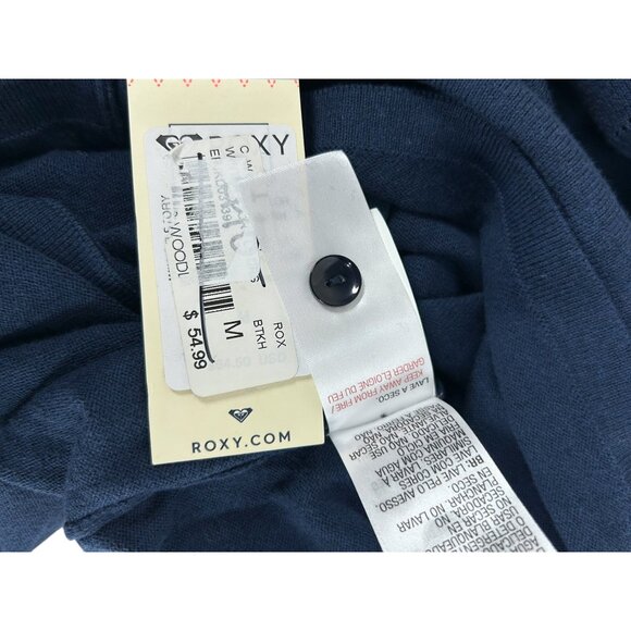 Roxy Sweater Mini Dress Sz M Navy Blue Long Sleeve Button Up Dress Peasant Boho - Picture 5 of 7